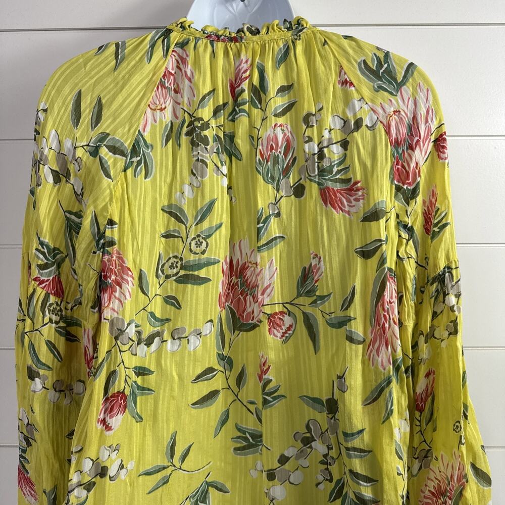 Women's LOFT Blouse Shirt Long Sleeve Yellow Floral Print sz S - Picture 6 of 7